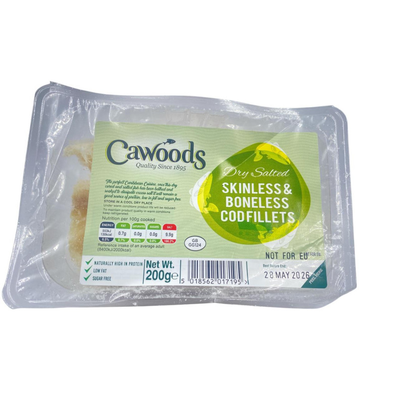 Cawoods Dry Salted Skinless and Boneless Codfillets 200g