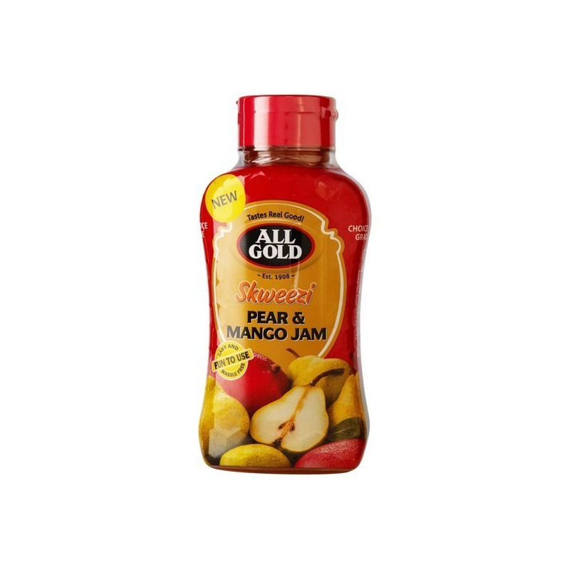 all gold jam skweezi 460g pear and mango
