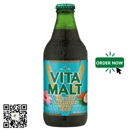 Experience a tropical oasis with every sip of Vitamalt Coconut & Hi...